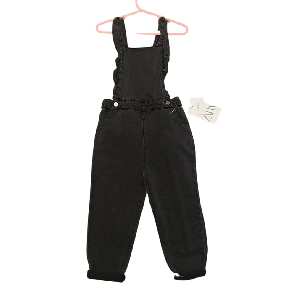 Zara Black Ruffle Overalls NWT